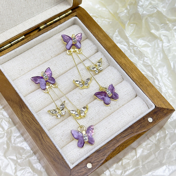 Wholesale Silver needle butterfly earrings, high-end zircon tassel earrings, niche earrings