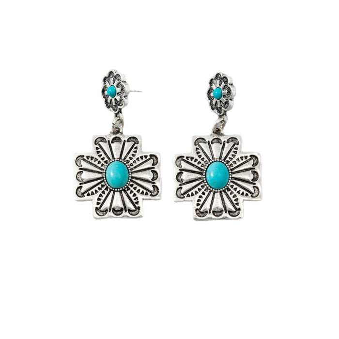 Wholesale Vintage Western Turquoise Oval Earrings Trendy Fashion Accessory