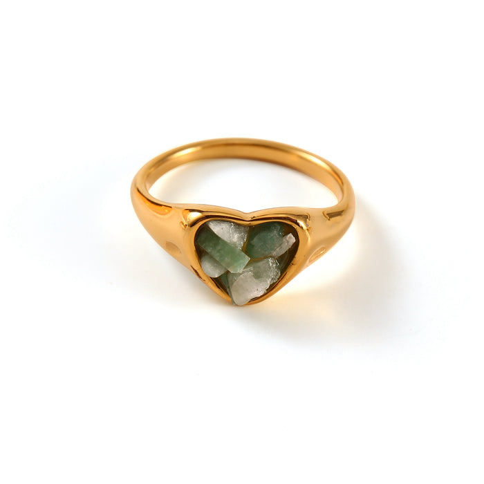 Wholesale Original design, personalized stainless steel ring with natural stone heart shape, high-end feeling, ring color preservation wholesale