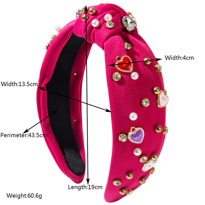 Wholesale Valentine' s Day headband with pearl-encrusted alloy letter and heart-shaped embellishments