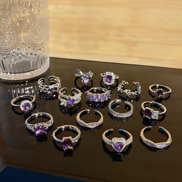 Wholesale Light luxury purple diamond zircon series temperament versatile open ring with niche design sense