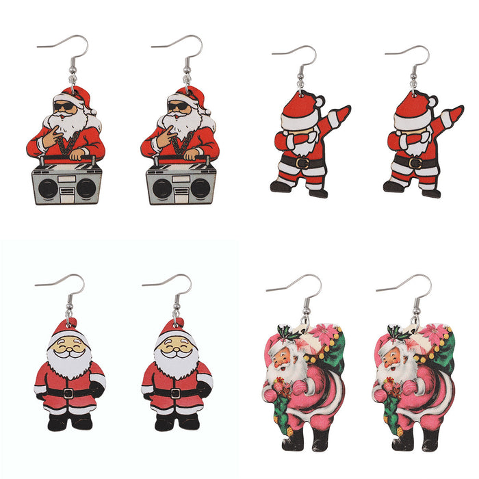 Wholesale Christmas Santa Pendant Earrings Wooden Double-sided Earrings Christmas