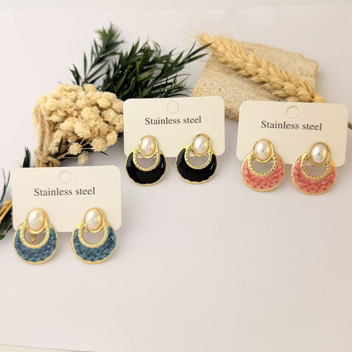 Wholesale Stainless Steel Drip Glaze Fan-Shaped Stud Earrings - Trendy Everyday Jewelry
