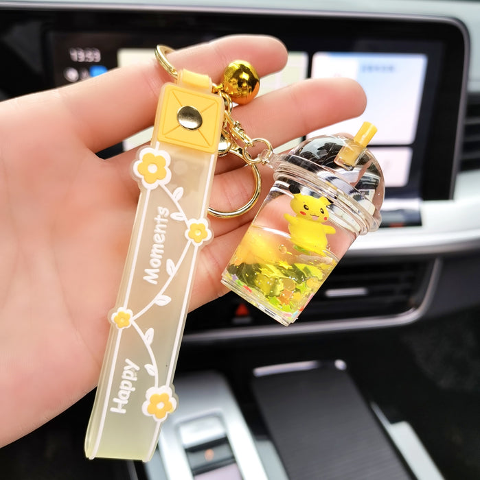 Wholesale  Crystal Floating Bottle Keychain Girl's Heart Cute Oil Pendant Pendant Creative Car KeyChain