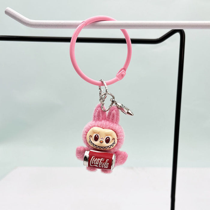 Wholesale Cute resin plush cola bottle keychain pendant plush toy doll bunny bag hanging decoration
