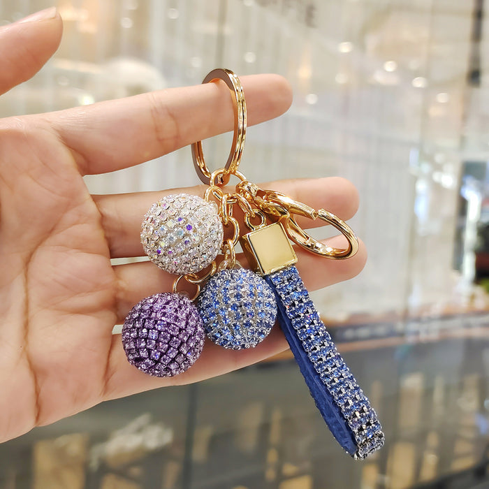 Wholesale Diamond-studded round ball pendant accessory  colorful rhinestone couple bag charm keychain