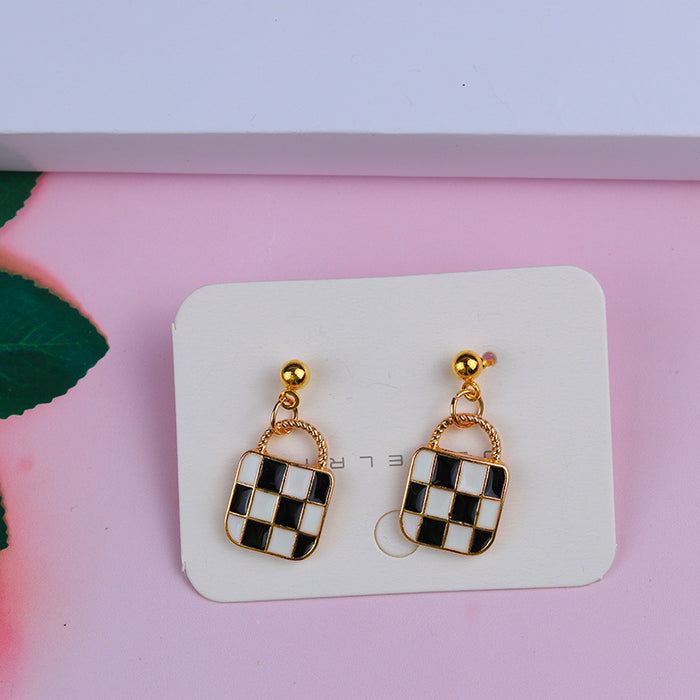 Wholesale  Valentine' s Day Love Checkerboard Bag Earrings Earrings Fashion Casual Personalized Ear Bean Ear Jewelry