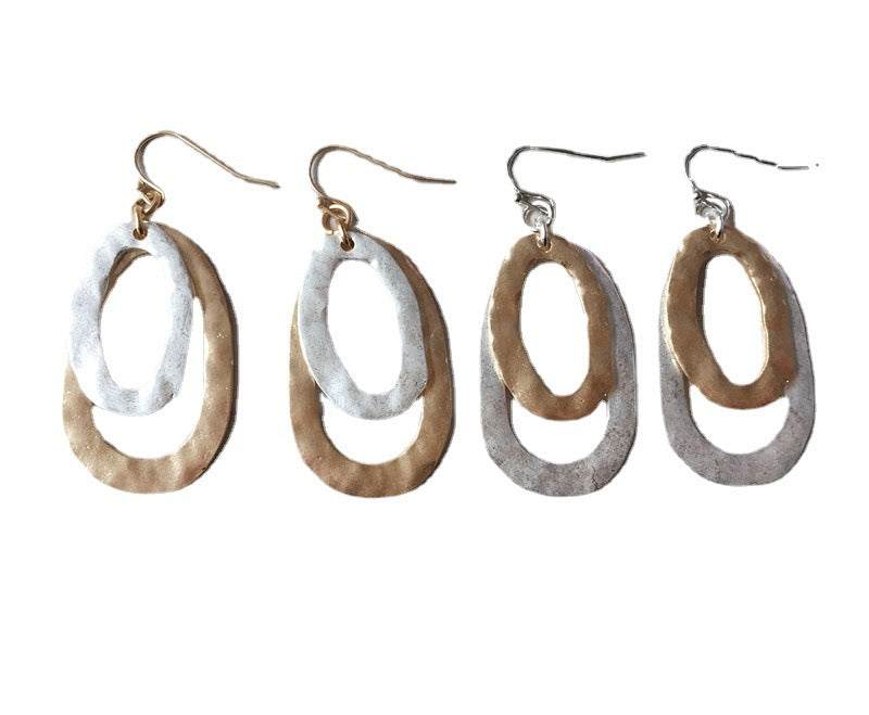 Wholesale Sand silver dual color electroplated irregular elliptical geometric earrings for women, earrings and pendants