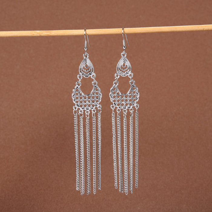 Wholesale Alloy Bohemian Tassel Long Ethnic Style Earrings JDC-ES-Gumi009