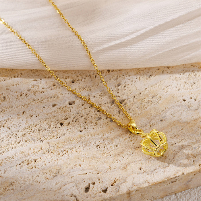 Wholesale New titanium steel crown necklace versatile, fashionable, and colorfast with a movable collarbone chain accessory