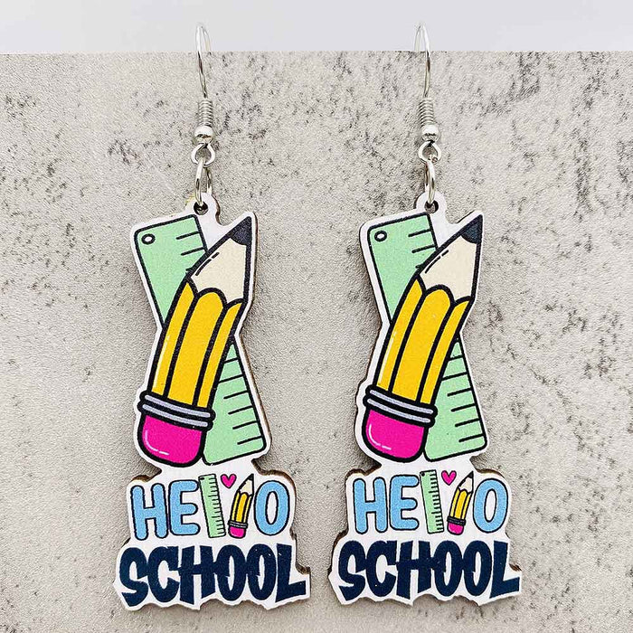 Wholesale Teachers'  Day Earrings Pencil Alarm Clock Wooden Earrings School Season Student Earrings