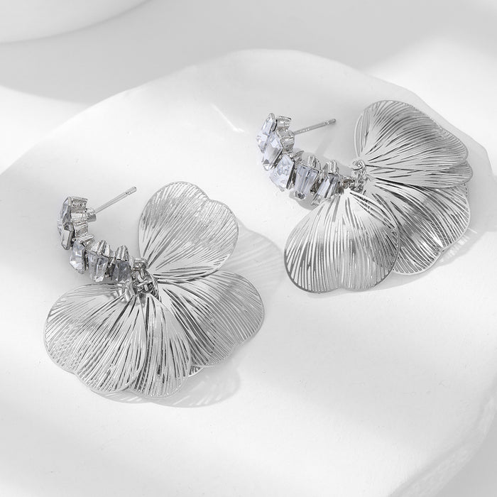 Wholesale Flower Tassel Zircon Earrings Copper Fashion Accessory MOQ≥2
