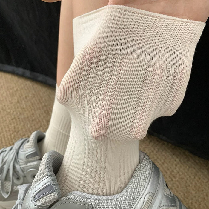 Wholesale Socks, thin, pure cotton pile socks, rolled edges, vertical stripes, boneless long socks