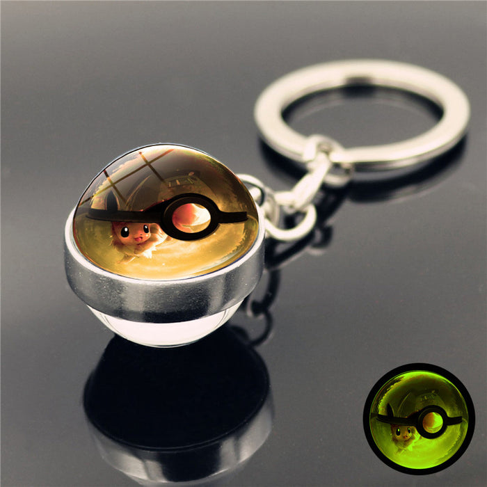Wholesale Luminous double-sided glass ball pendant metal keychain keyring