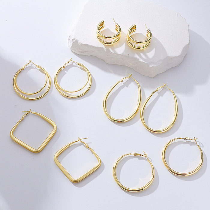 Wholesale Geometric Round Gold Hoop Earrings Trendy Jewelry Accessory MOQ≥3