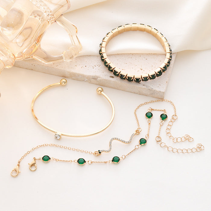 Wholesale Alloy Green Diamond Square Bracelet Four-piece Set JDC-BT-ChaoKai005