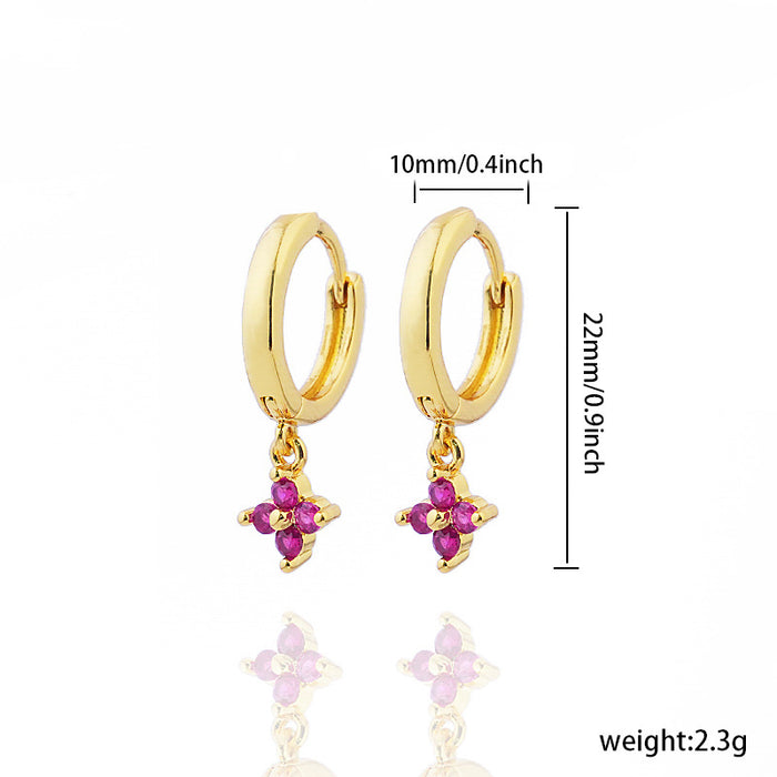 Wholesale Diamond inlaid clover earrings with geometric flowers, fashionable and versatile earrings wholesale
