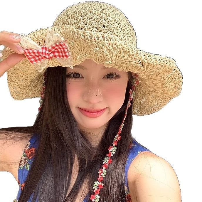 Wholesale Sunshade hat, sun hat, bow, flower tie, straw hat