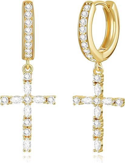 Wholesale Cross pendant earrings, copper plated genuine gold ear buckles, high-end and light luxury accessories