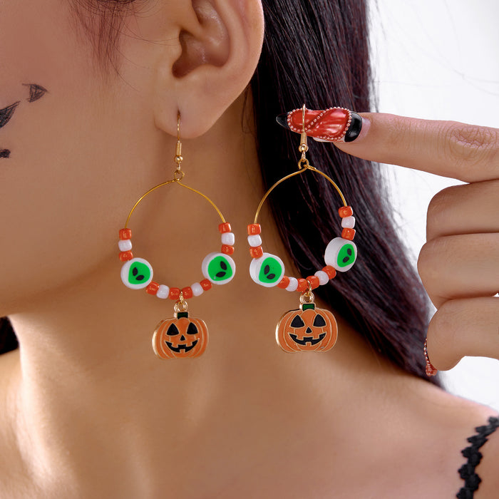 Wholesale  earrings creative pumpkin bat skull rhinestone acrylic earrings exquisite diamond ghost earrings