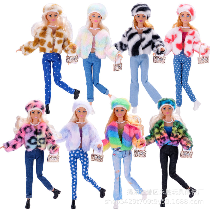 Wholesale Supermodel doll multicolor plush jeans hat suit