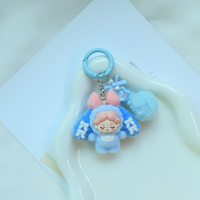 Wholesale Bowknot Flocking Big Ear Cartoon Keychain Schoolbag Pendant