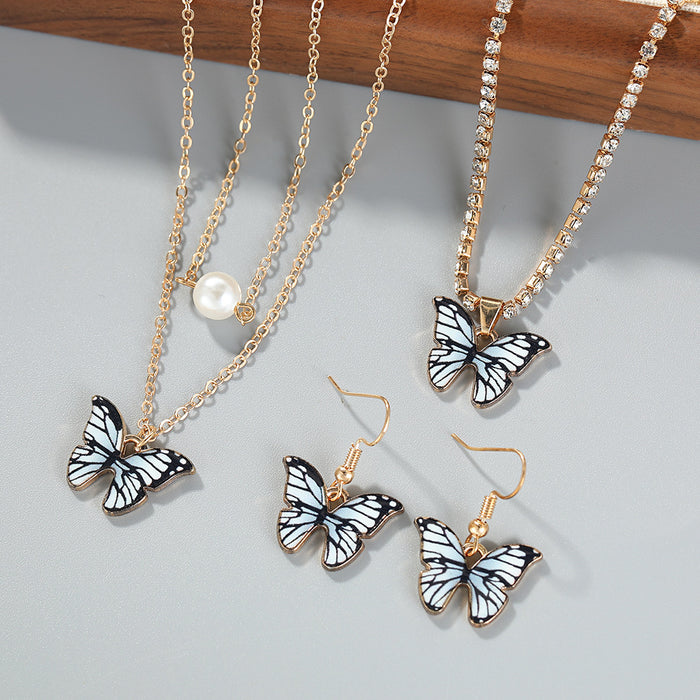 Wholesale Alloy Butterfly Pendant Necklace Earrings Jewelry Set JDC-NE-Liyang001