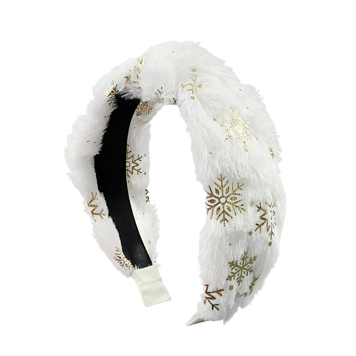 Wholesale Christmas plush headband with gold foil,  snowflake headband,  sweet plush hair,  autumn and winter headband,  holiday headband