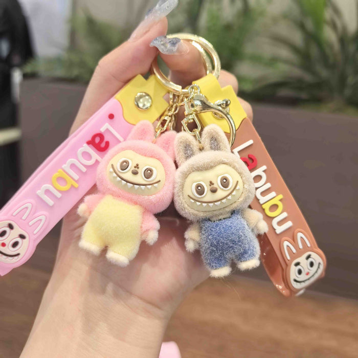 Wholesale Cartoon flocking overalls pull cloth keychain little sheep new cute doll