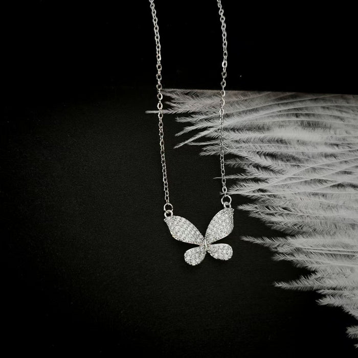 Wholesale Micro inlaid butterfly necklace with full diamonds, female niche design, fashionable temperament, versatile collarbone chain