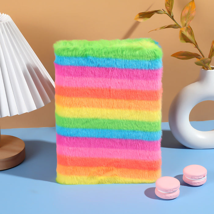 Wholesale Cartoon Creative Cute Plush Notebook Rainbow Leopard Print Student Notepad Internet Popular Girl Heart Princess Hand Account Book