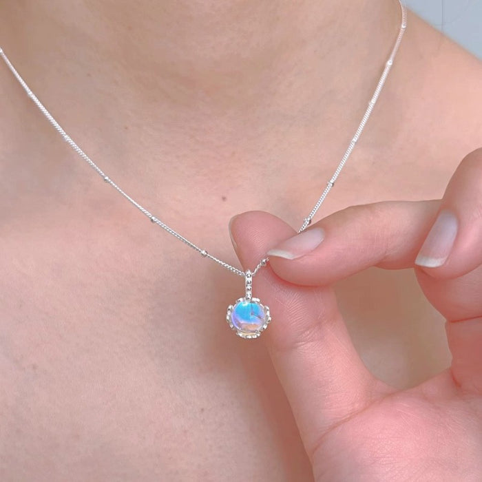 Wholesale Pure silver gemstone versatile necklace, geometric ellipse, high-end niche collarbone chain