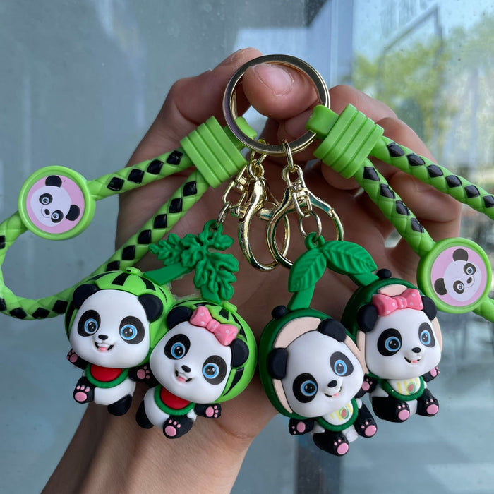 Wholesale Cute couple panda keychain cartoon figurine student backpack pendant small gift car keychain pendant