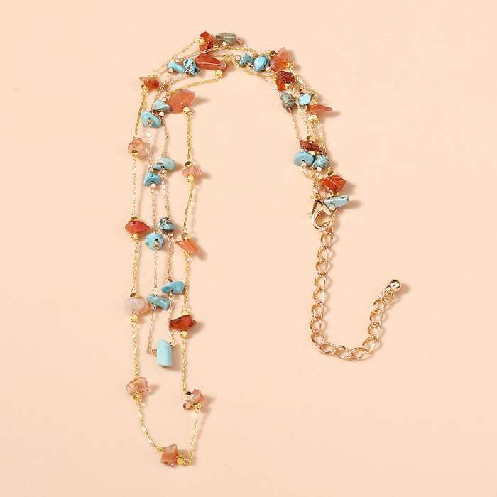 Wholesale Colorful Natural Semi-precious Stone Clavicle Chain Multi-layer Necklace for Women