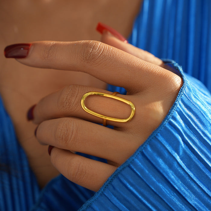 Wholesale Stainless steel jewelry with gold-plated hollow oval opening ring and simple handmade accessories wholesale