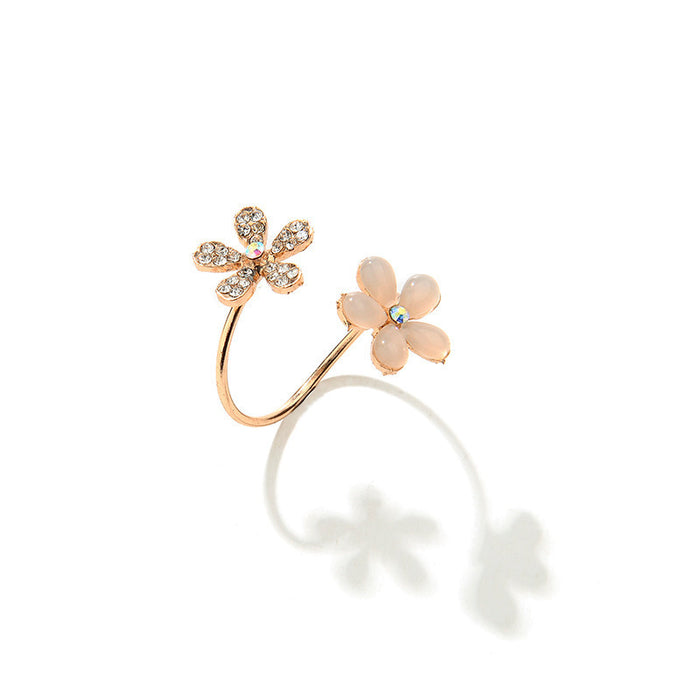 Wholesale Cat's Eye Stone Exquisite Small Flower Open Ring, niche and high-end, index finger ring, daisy petal ring