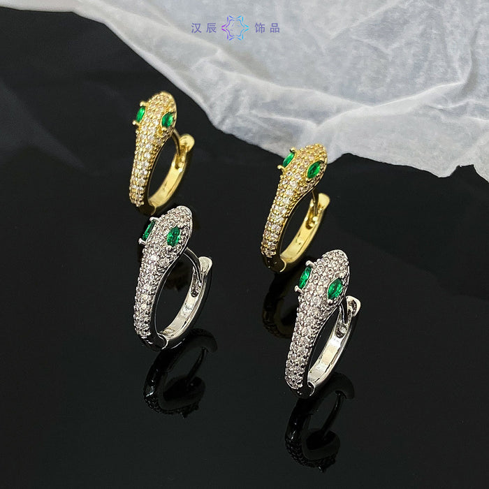 Wholesale Micro inlaid zircon snake-shaped earrings men's stainless steel anti-allergic high-grade accessories women's all-match personalized jewelry