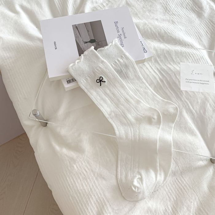 Wholesale Socks Embroidered Bow Middle Tube Hollow Stacked Long Tube Socks