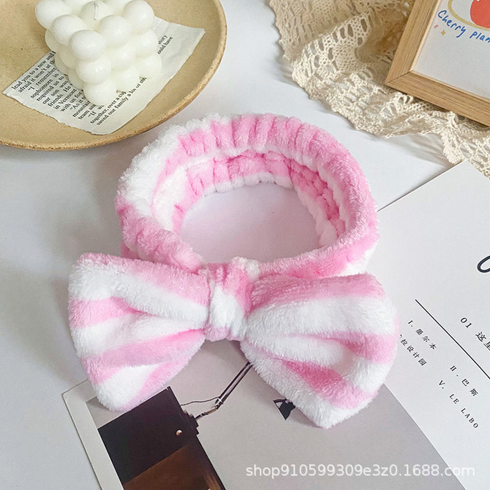 Wholesale Leopard Print Polka Dot Striped Bow Headband Women' s Face Wash Sports Headband Coral Velvet Hair Accessories