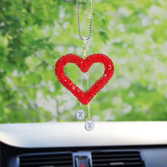 Wholesale Diamond-encrusted car love rearview mirror pendant full diamond heart-shaped car interior diamond-encrusted car pendant