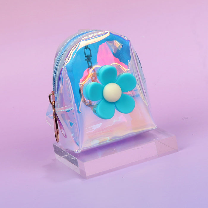 Wholesale Laser Transparent Flower Design Backpack Purse With Zipper Stylish Everyday Coin Purse Gift