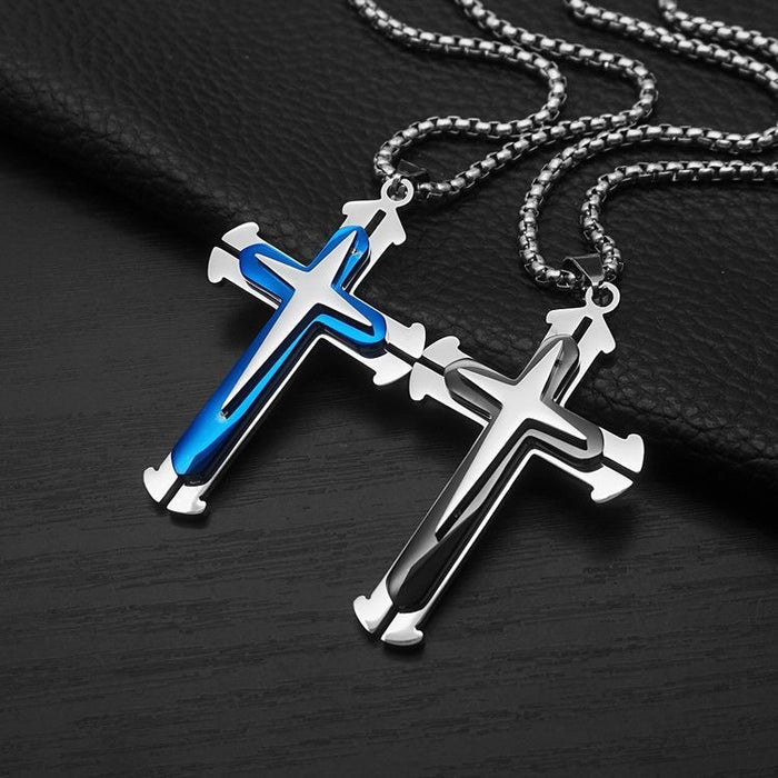 Wholesale Three-layer Cross Stainless Steel Men's Necklace JDC-NE-DanYuan008