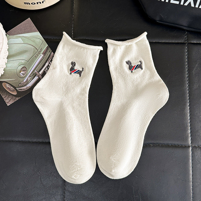 Wholesale Socks with embroidered edges, cute cartoon style, mid tube socks, cotton socks