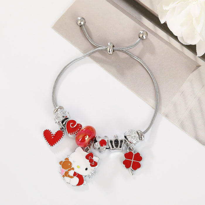 Wholesale Cartoon beaded heart and lucky four-leaf clover adjustable bracelet