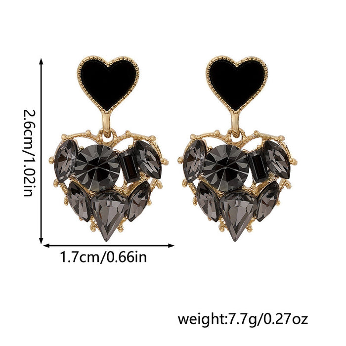 Wholesale Black rhinestone heart-shaped earrings