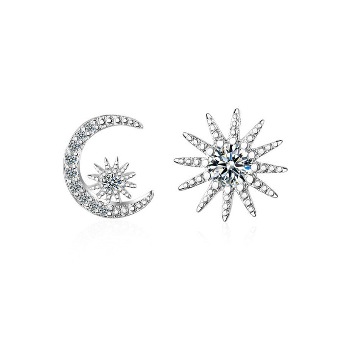Wholesale Asymmetrical star and moon diamond-studded earrings