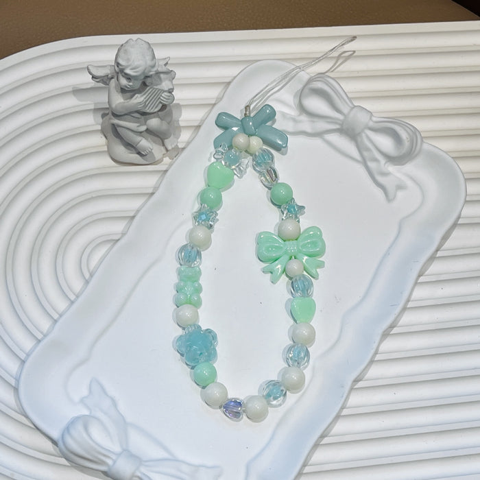 Wholesale ins mobile phone lanyard bowknot lanyard beaded anti-lost pendant