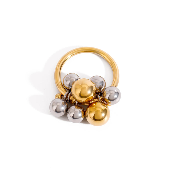 Wholesale Stainless steel gold and silver color matching metal ball movable grape bunch ring titanium steel ring