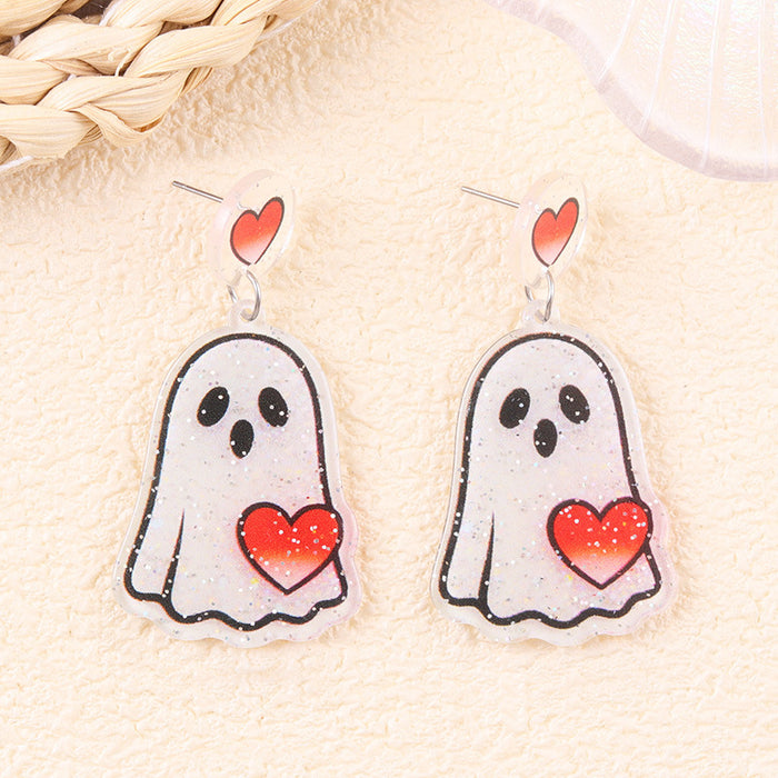 Wholesale Halloween Funny Acrylic Bat Pumpkin Ghost Earrings Trendy Jewelry Accessory MOQ≥2