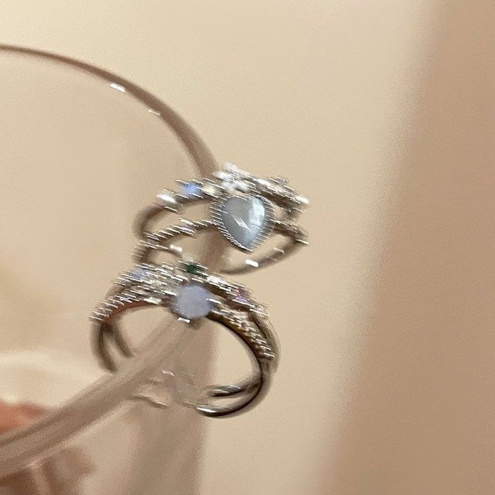 Wholesale Love Moonlight Zircon Open Ring with Light Luxury and Unique Design, Finger Ring with Adjustable Temperament